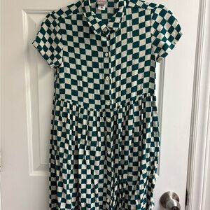 Hanna Andersson Teal and White Checkered Dress